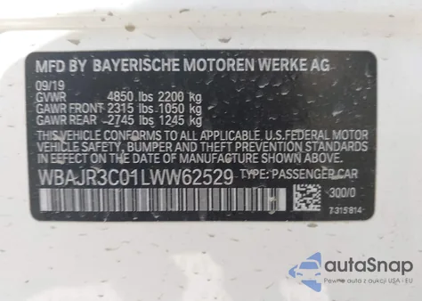 2020 BMW 530I from USA, damaged, VIN WBAJR3C01LWW62529